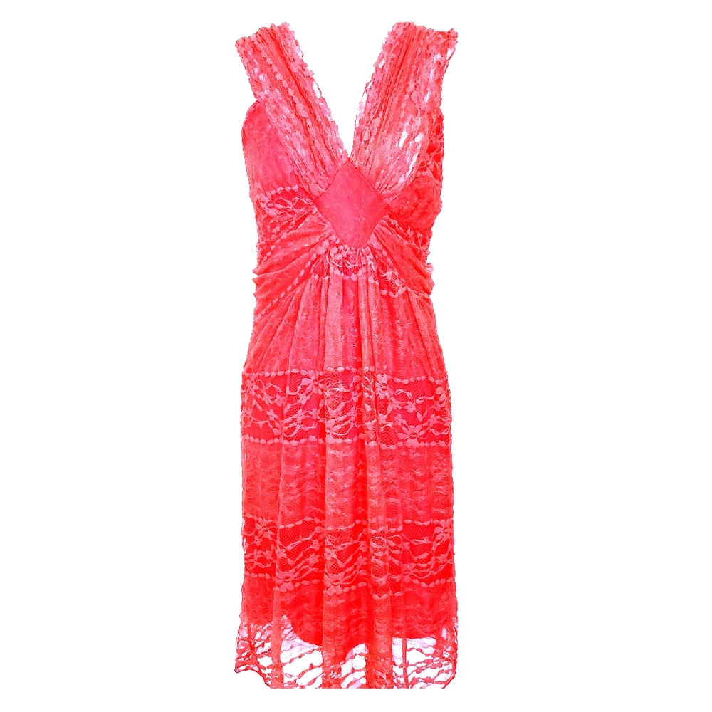 Casting Orange Sheer Lace Sleeveless Dress